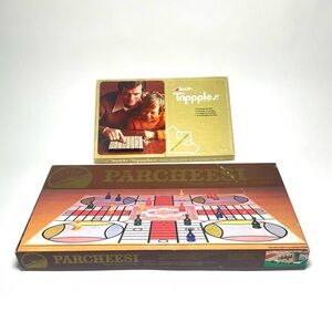 2 Vintage Games 1982 Parcheesi Board Game Deluxe Edition & Trippples, Complete